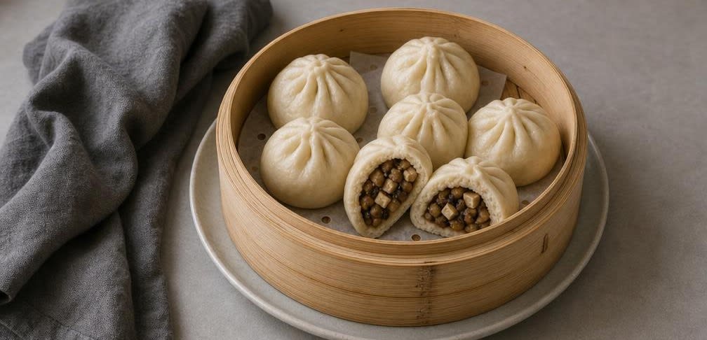 Gedämpfte Baozi mit gewürztem Tofu und Shiitake – Zubereitung Schritt für Schritt – Anrichten