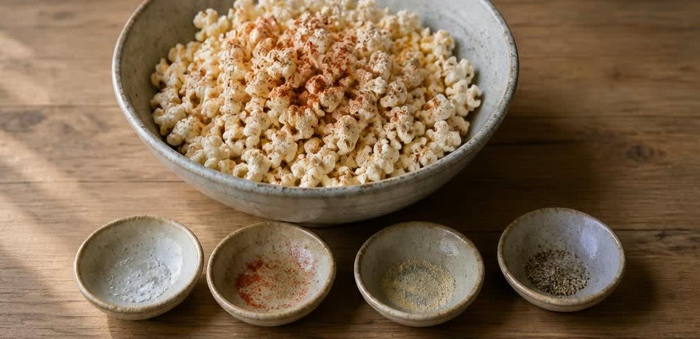 Knuspriges Topf-Popcorn in Rapsöl – Zubereitung Schritt für Schritt – Popcorn würzen und schütteln