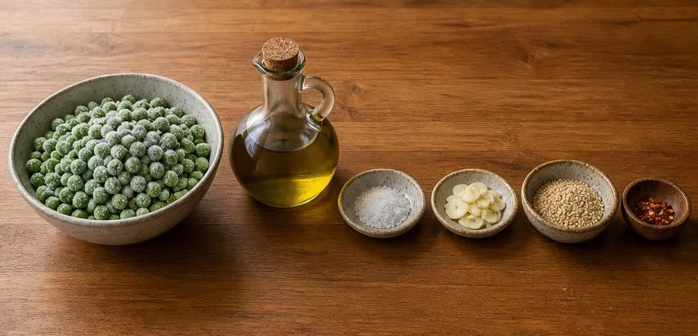 Japanisch gedämpfte Erbsen mit Knoblauch-Olivenöl – Zutaten