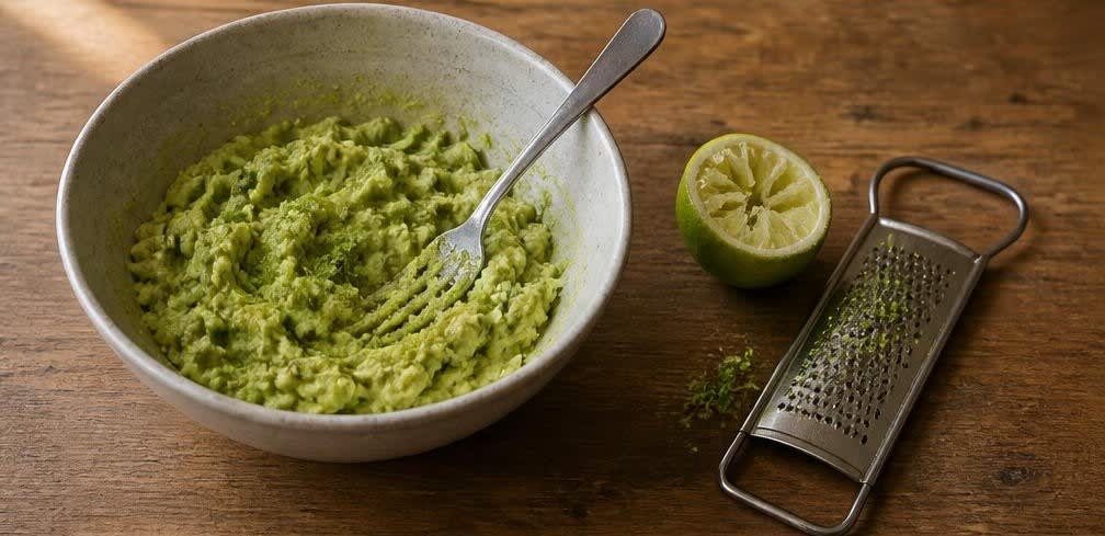 Knusprige Maistortilla-Chips mit frischer Guacamole – Zubereitung Schritt für Schritt – Limette einrühren