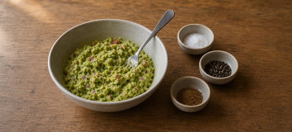 Knusprige Maistortilla-Chips mit frischer Guacamole – Zubereitung Schritt für Schritt – Guacamole abschmecken