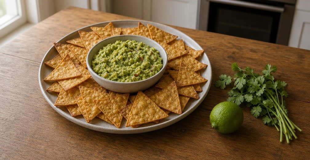 Knusprige Maistortilla-Chips mit frischer Guacamole – Zubereitung Schritt für Schritt – Anrichten