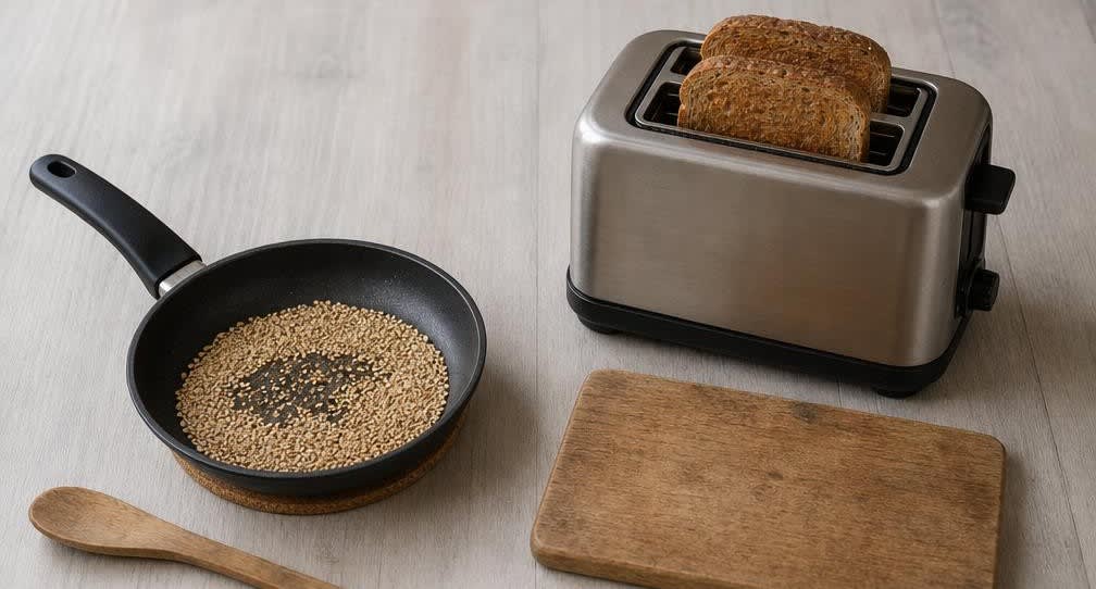 Orientalischer Bohnen-Aufstrich mit Röstknoblauch auf Vollkornbrot – Zubereitung Schritt für Schritt – Sesam und Brot rösten