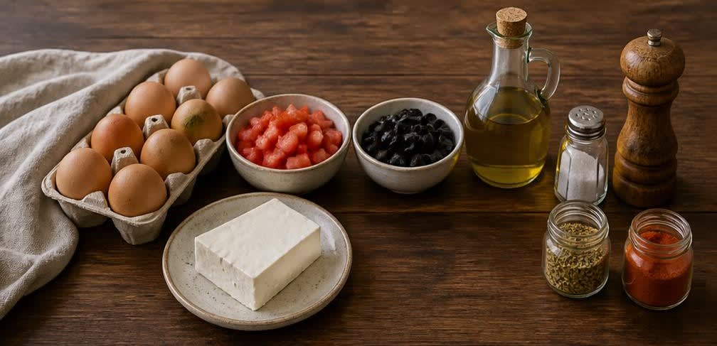 Griechisches Feta-Rührei mit Tomaten und Oliven – Zutaten