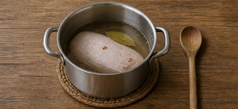 Britisches Putenbrust-Frühstücksbrot mit Gewürzgurke – Zubereitung Schritt für Schritt – Putenbrust poachieren