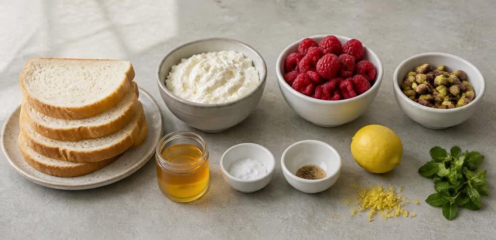 Cremiger Ricotta-Toast mit Himbeeren und Pistazien – Zutaten