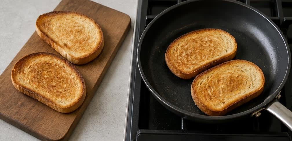 Cremiger Ricotta-Toast mit Himbeeren und Pistazien – Zubereitung Schritt für Schritt – Brot rösten