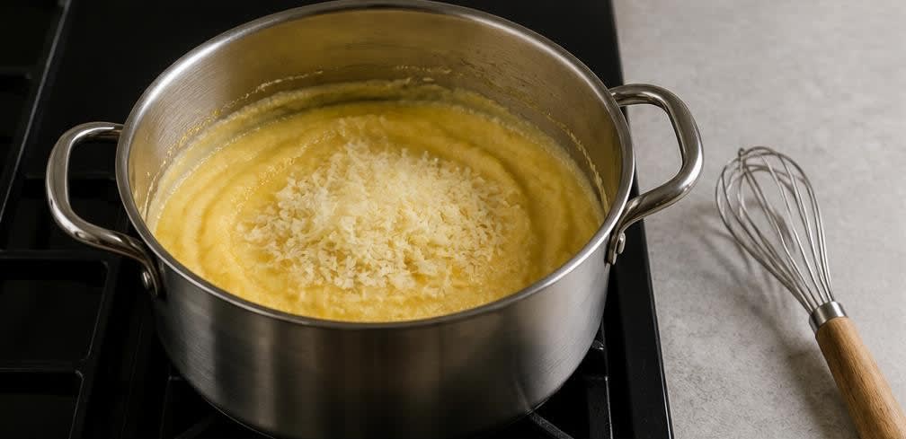 Knusprige Polenta-Schnitten mit Knoblauch-Tomaten – Zubereitung Schritt für Schritt – Polenta kochen