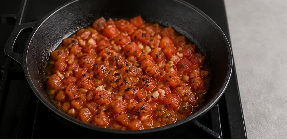 Knusprige Polenta-Schnitten mit Knoblauch-Tomaten – Zubereitung Schritt für Schritt – Knoblauch-Tomaten herstellen