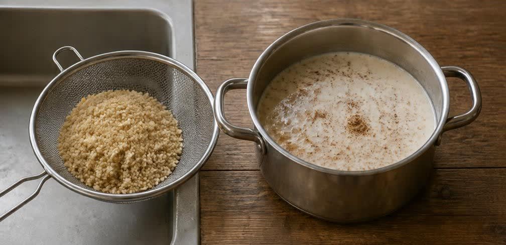 Mexikanischer Amaranth-Brei mit Aprikosen und Sonnenblumenkernen – Zubereitung Schritt für Schritt – Amaranth aufsetzen