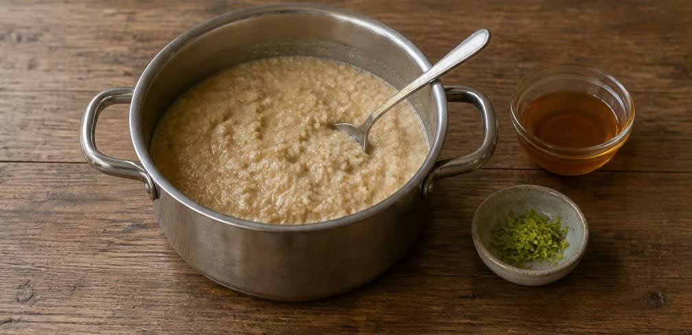 Mexikanischer Amaranth-Brei mit Aprikosen und Sonnenblumenkernen – Zubereitung Schritt für Schritt – Honig und Limettenabrieb einrühren