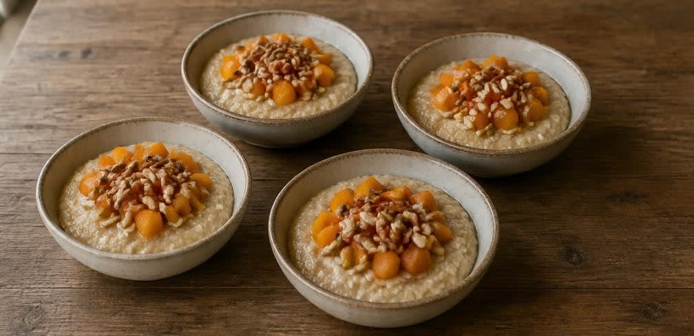 Mexikanischer Amaranth-Brei mit Aprikosen und Sonnenblumenkernen – Zubereitung Schritt für Schritt – Anrichten