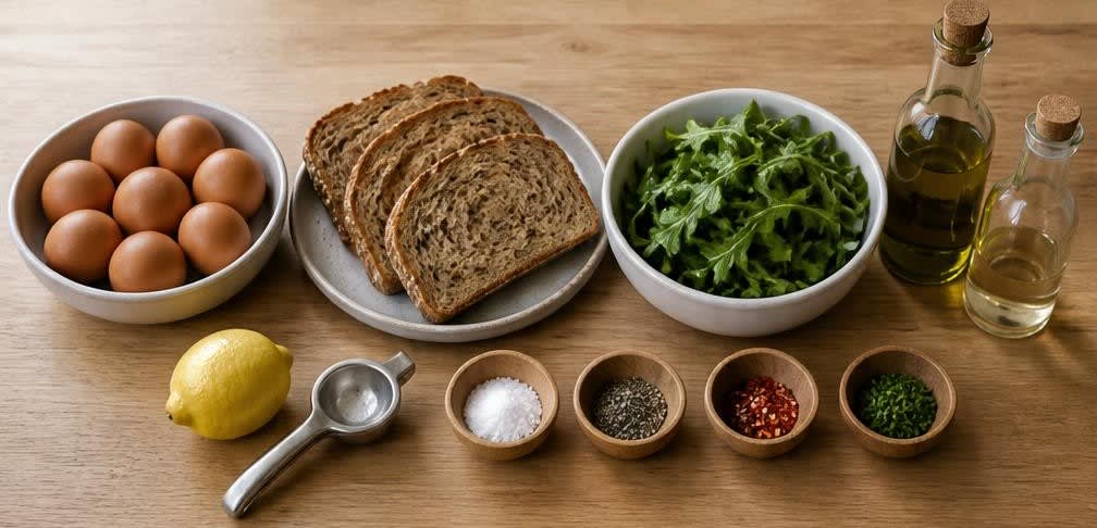 Pochiertes Ei auf Rucola und Vollkornbrot – Zutaten