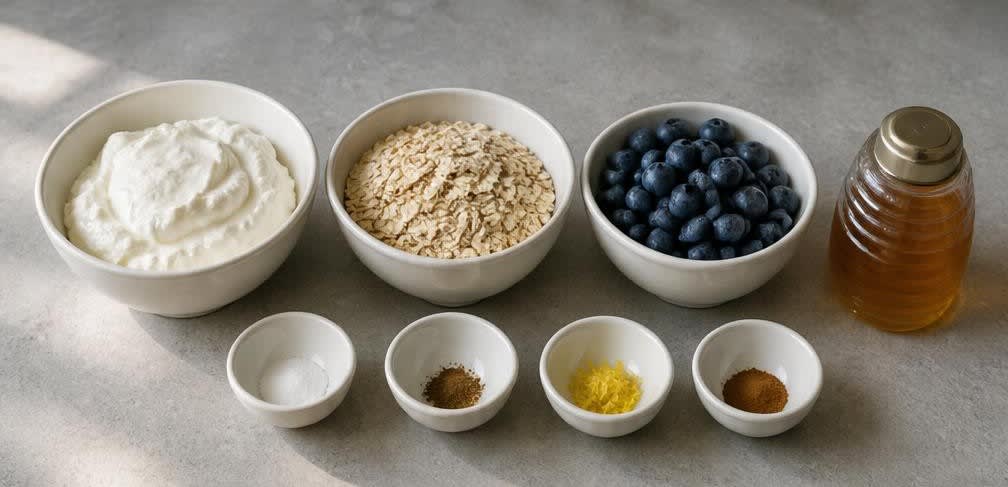 Luftige Quark-Creme mit Knusper-Hafer und Blaubeeren – Zutaten