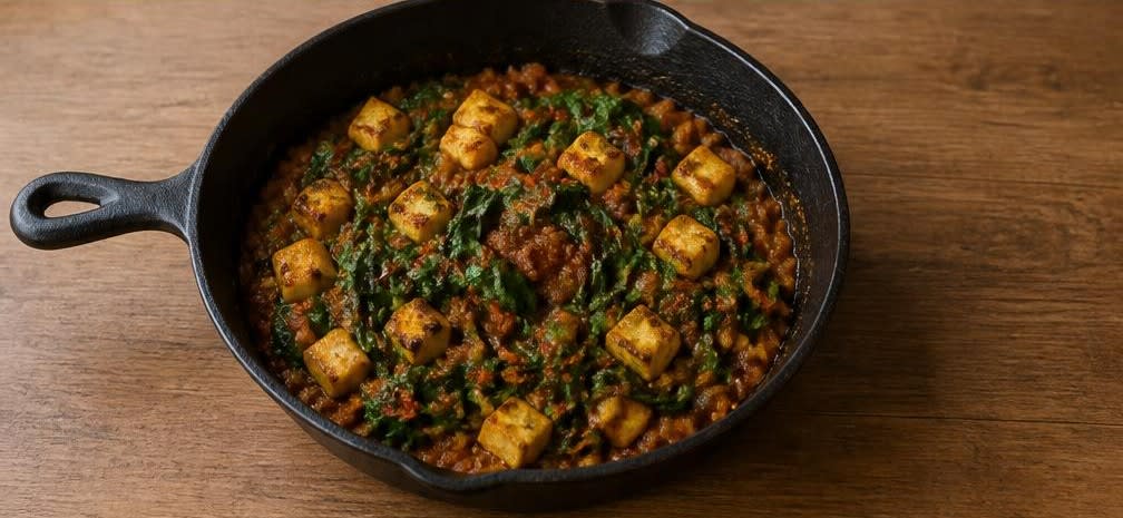 Indisches Frühstücks-Taco: Würziger Paneer und Spinat auf Maistortilla – Zubereitung Schritt für Schritt – Spinat und Paneer unterheben