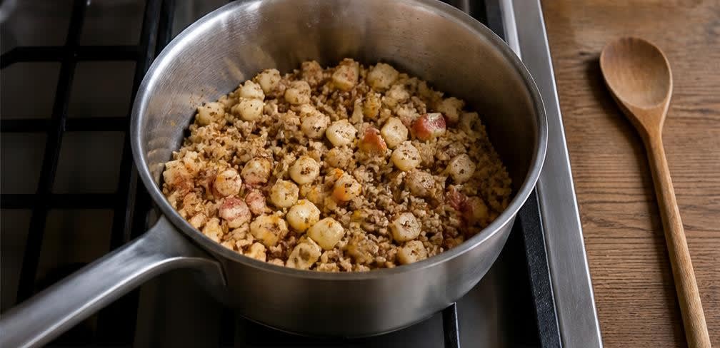 Warmes Quinoa-Müsli mit Apfel und Walnüssen – Zubereitung Schritt für Schritt – Äpfel und Gewürze mitrösten