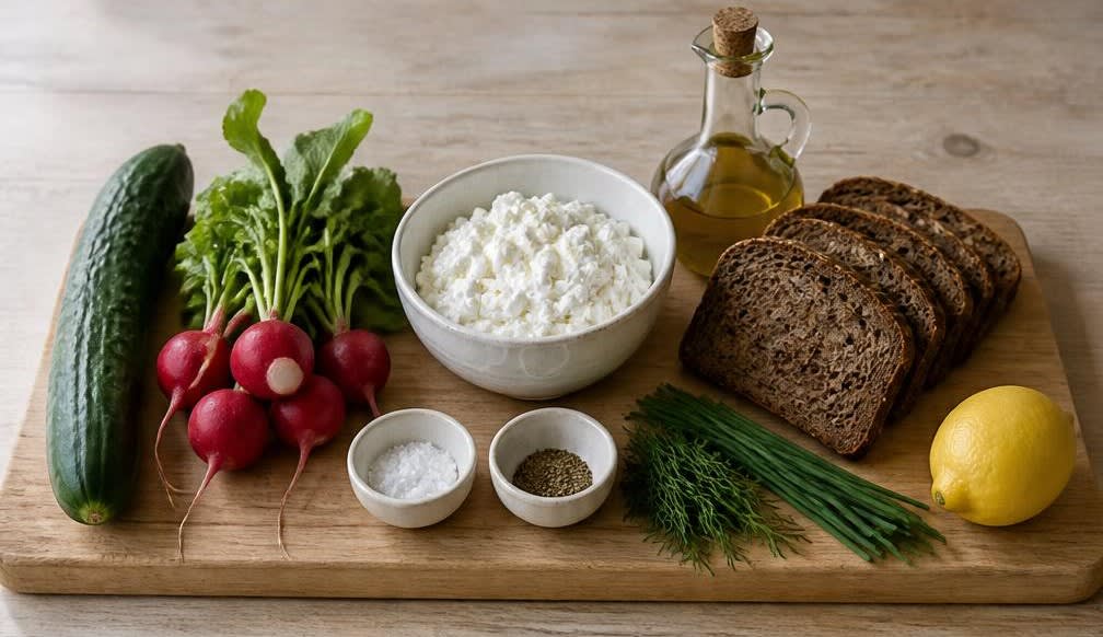 Skandinavische Hüttenkäse-Bowl mit Radieschen und Gurke – Zutaten