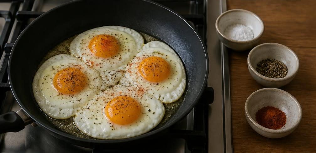 Britisches Spiegelei auf Toast mit Kochschinken – Zubereitung Schritt für Schritt – Spiegeleier braten und würzen