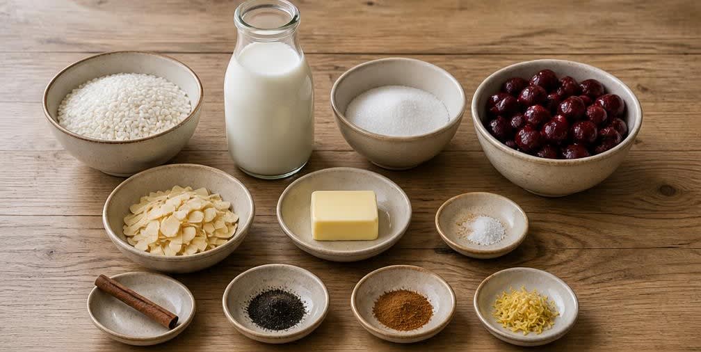 Cremiger österreichischer Reisbrei mit Kirschen und Röstmandeln – Zutaten