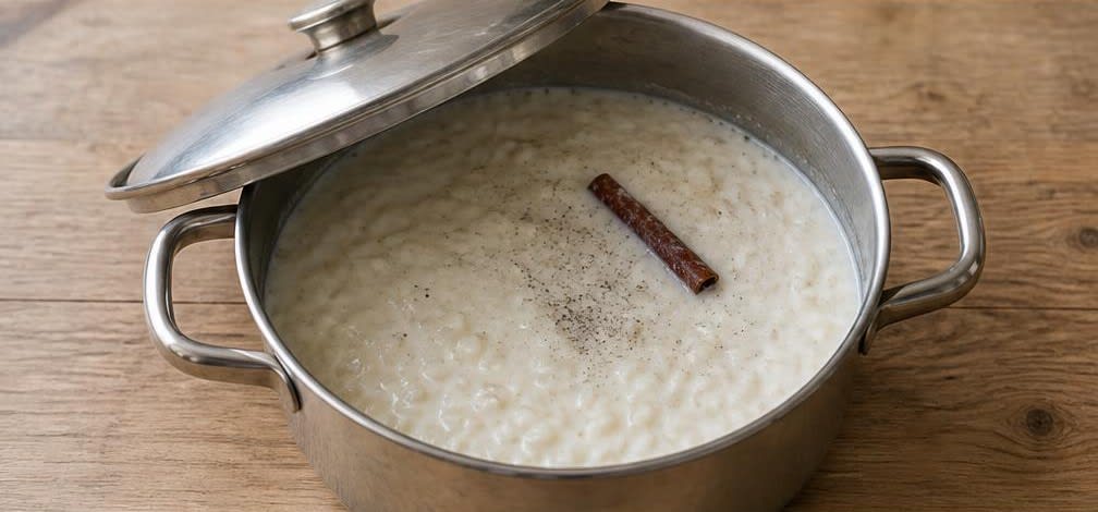 Cremiger österreichischer Reisbrei mit Kirschen und Röstmandeln – Zubereitung Schritt für Schritt – Milchreis ansetzen