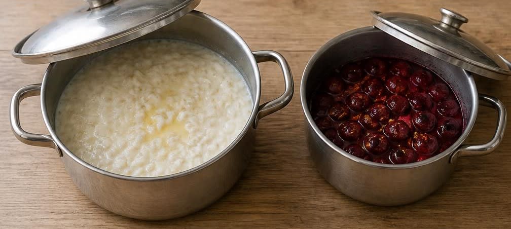 Cremiger österreichischer Reisbrei mit Kirschen und Röstmandeln – Zubereitung Schritt für Schritt – Reisbrei und Kirschen kochen