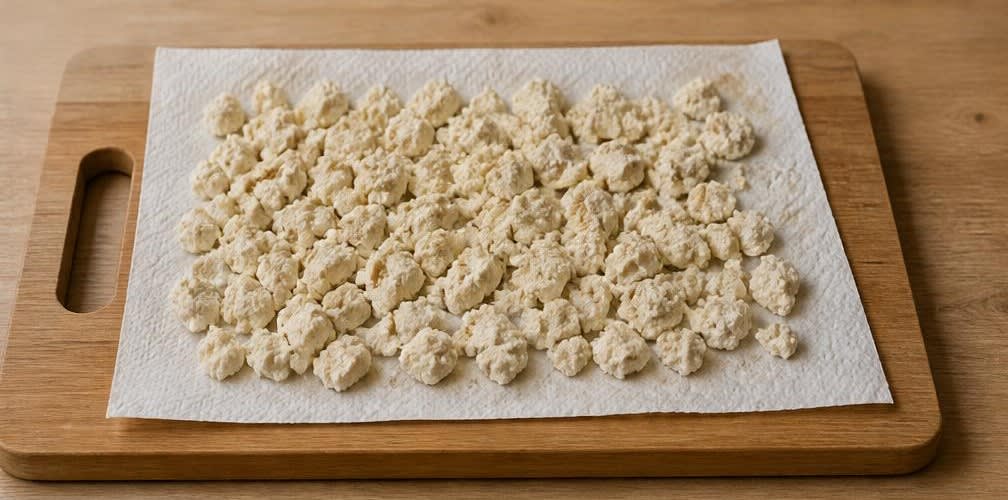 Asiatisches Tofu-Rührei mit Spinat und Tomaten – Zubereitung Schritt für Schritt – Tofu vorbereiten