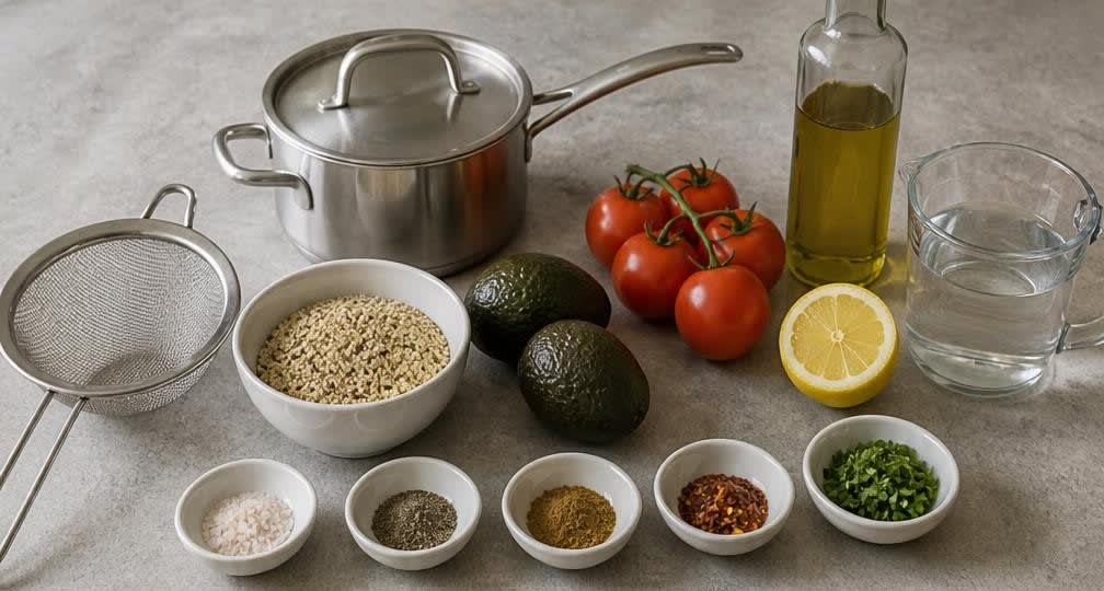 Peruanische Quinoa-Frühstücks-Bowl mit Avocado und Tomaten – Zutaten