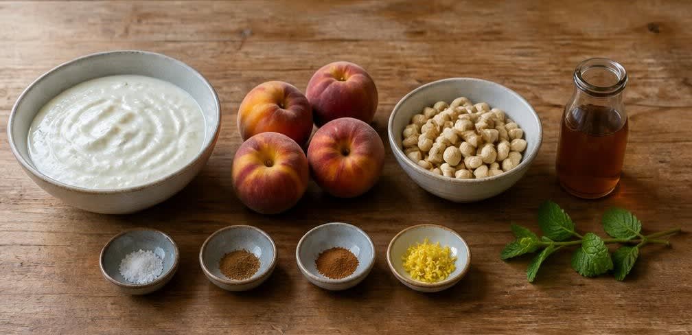Cremiger Naturjoghurt mit gerösteten Cashews und reifen Pfirsichen – Zutaten