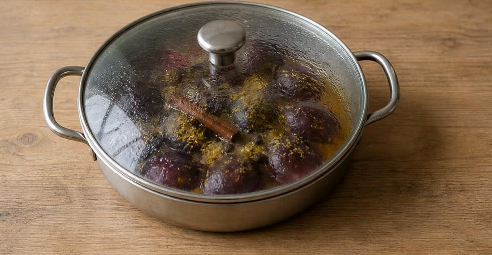 Skandinavisch gedämpfte Pflaumen mit gerösteten Haselnüssen – Zubereitung Schritt für Schritt – Pflaumen dämpfen