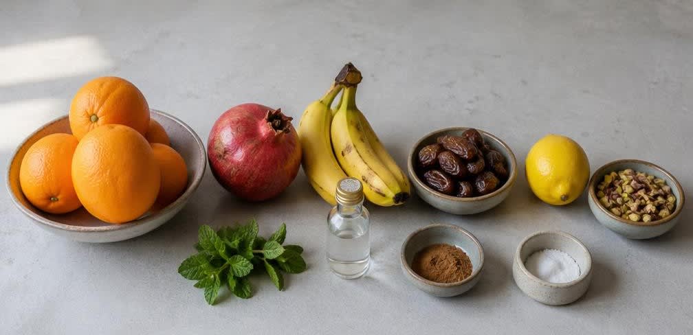 Libanesischer Obstsalat mit Granatapfel und Orangenblütenwasser – Zutaten
