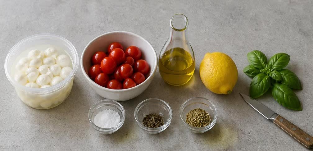Caprese-Spieße mit Zitronen-Olivenöl-Marinade – Zutaten
