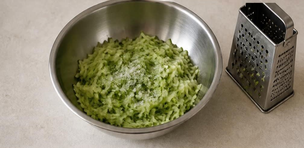 Klassisches Tzatziki mit Gurke und Knoblauch – Zubereitung Schritt für Schritt – Gurke raspeln und salzen