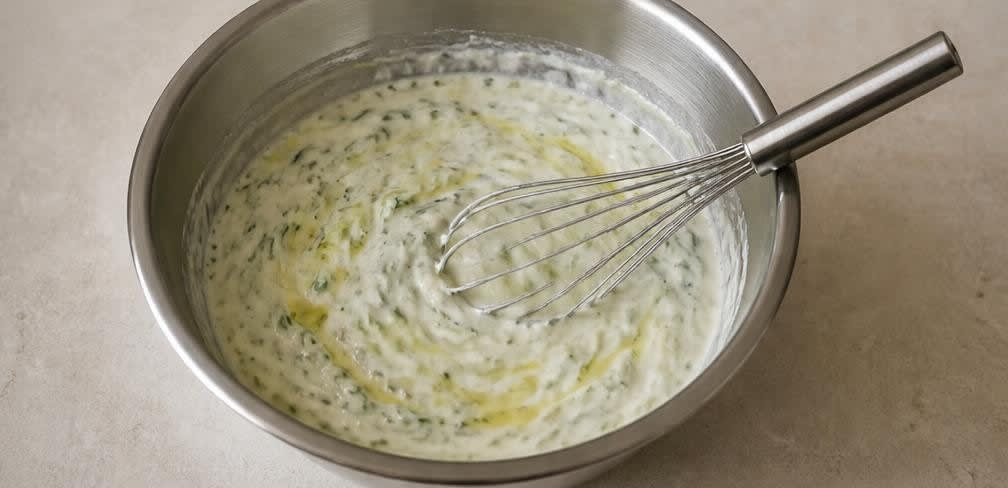 Klassisches Tzatziki mit Gurke und Knoblauch – Zubereitung Schritt für Schritt – Tzatziki-Basis mischen