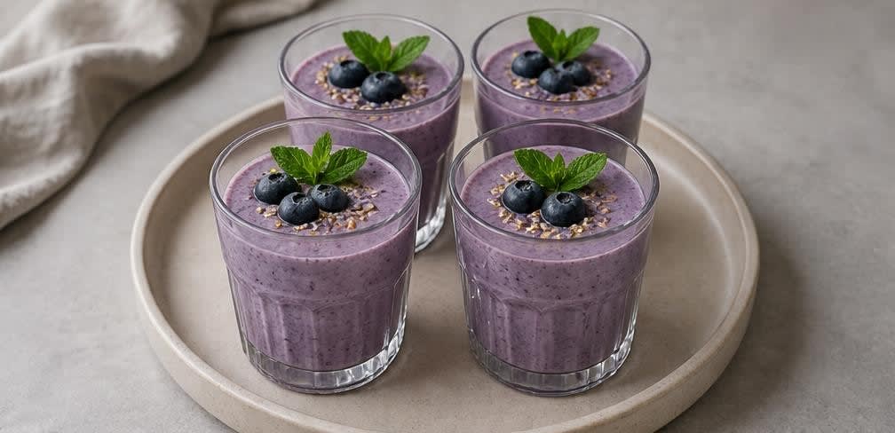Erfrischender Blaubeer-Buttermilch-Shake mit Leinsamen – Zubereitung Schritt für Schritt – Anrichten