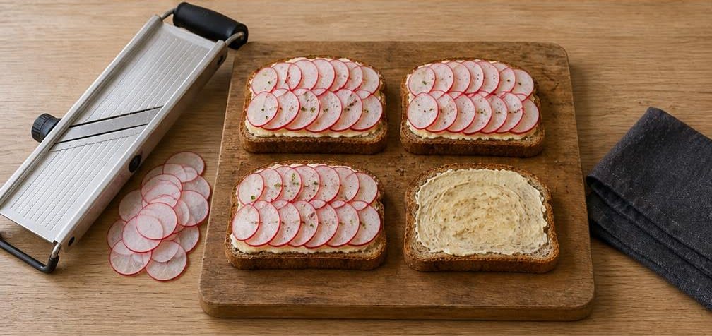 Französisches Radieschen-Butter-Brot mit Schnittlauch – Zubereitung Schritt für Schritt – Radieschen belegen