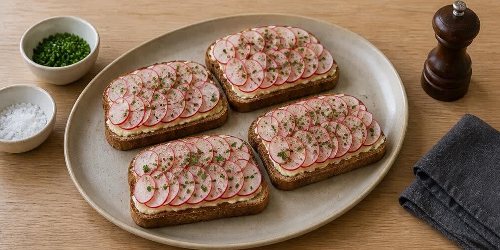 Französisches Radieschen-Butter-Brot mit Schnittlauch – Zubereitung Schritt für Schritt – Anrichten