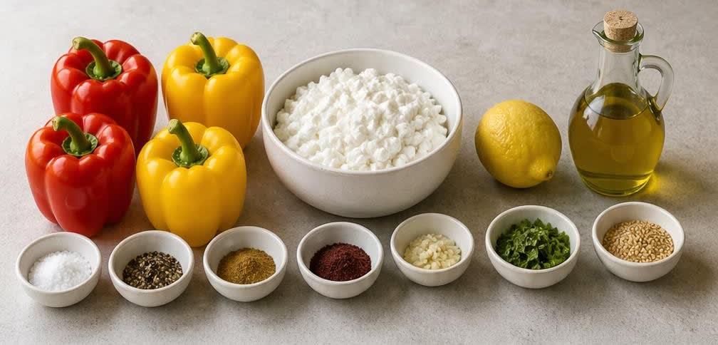 Paprika-Sticks mit orientalischem Hüttenkäse-Dip – Zutaten