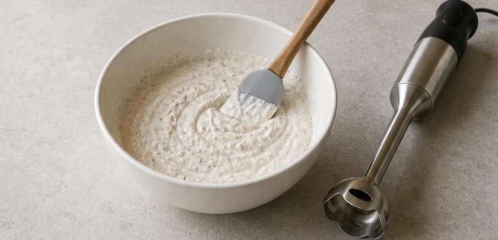 Paprika-Sticks mit orientalischem Hüttenkäse-Dip – Zubereitung Schritt für Schritt – Dip zubereiten
