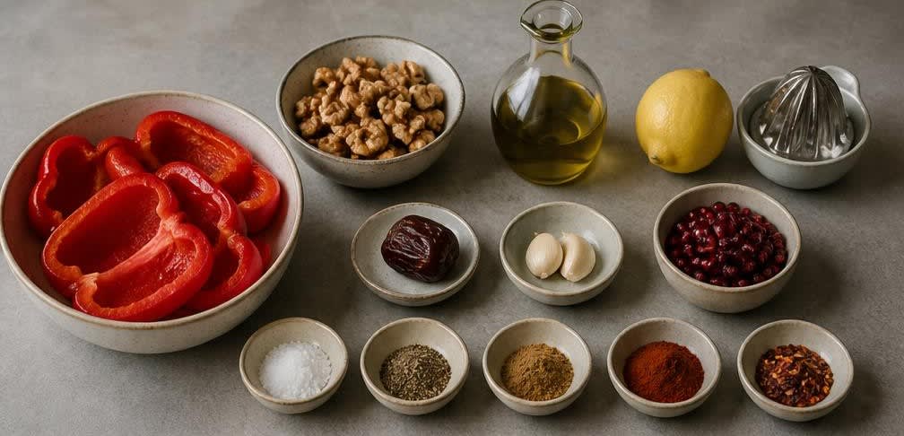 Libanesischer Paprika-Walnuss-Dip mit Olivenöl – Zutaten