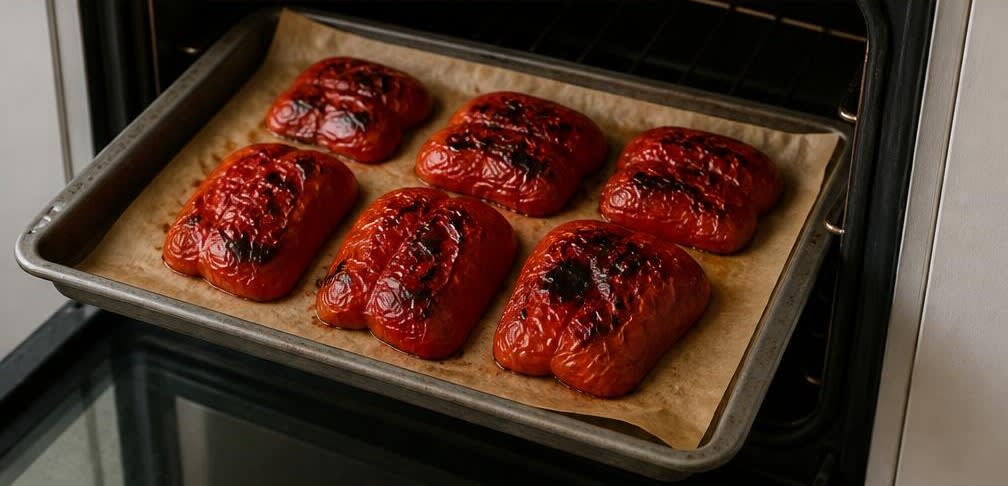 Libanesischer Paprika-Walnuss-Dip mit Olivenöl – Zubereitung Schritt für Schritt – Paprika rösten