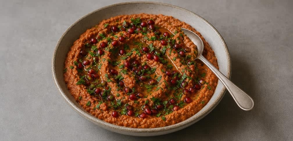 Libanesischer Paprika-Walnuss-Dip mit Olivenöl – Zubereitung Schritt für Schritt – Anrichten