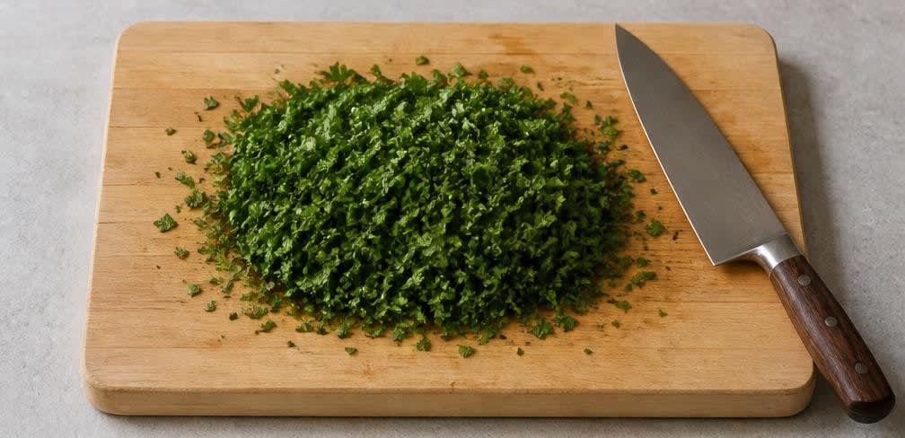 Libanesisches Taboulé mit frischer Petersilie und Bulgur – Zubereitung Schritt für Schritt – Kräuter hacken