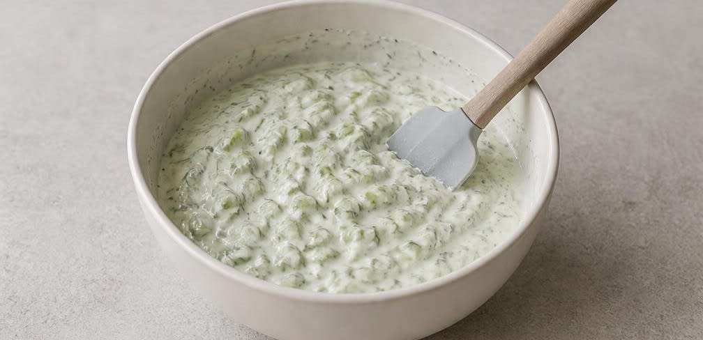 Türkischer Gurkensalat mit Joghurt und Dill – Zubereitung Schritt für Schritt – Salat vermengen