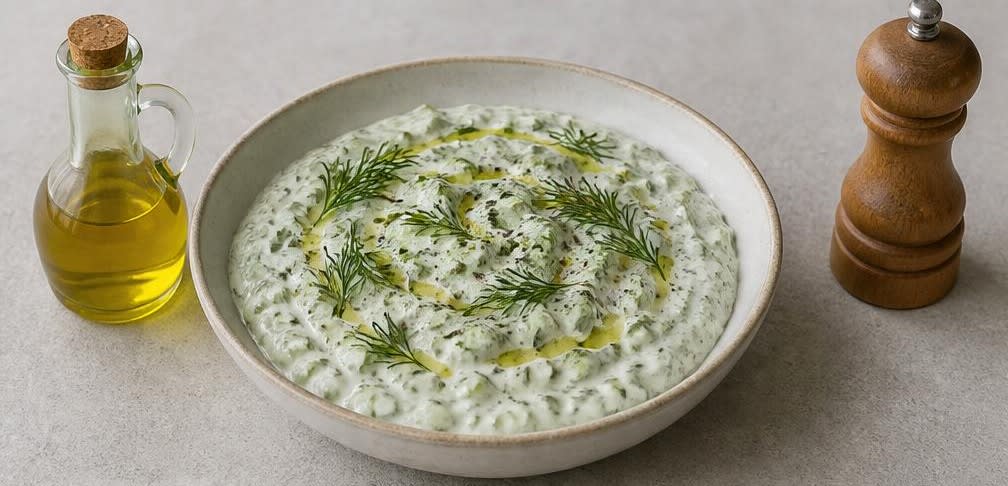 Türkischer Gurkensalat mit Joghurt und Dill – Zubereitung Schritt für Schritt – Anrichten