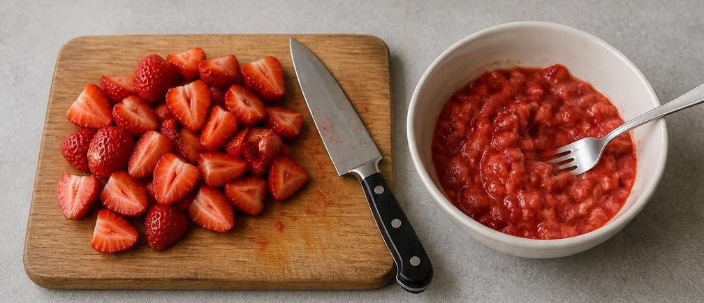 Italienische Ricotta-Creme mit Erdbeeren und Röstmandeln – Zubereitung Schritt für Schritt – Erdbeeren vorbereiten