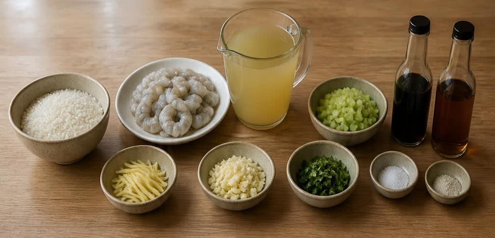 Thailändische Reissuppe mit Garnelen (Khao Tom Goong) – Zutaten