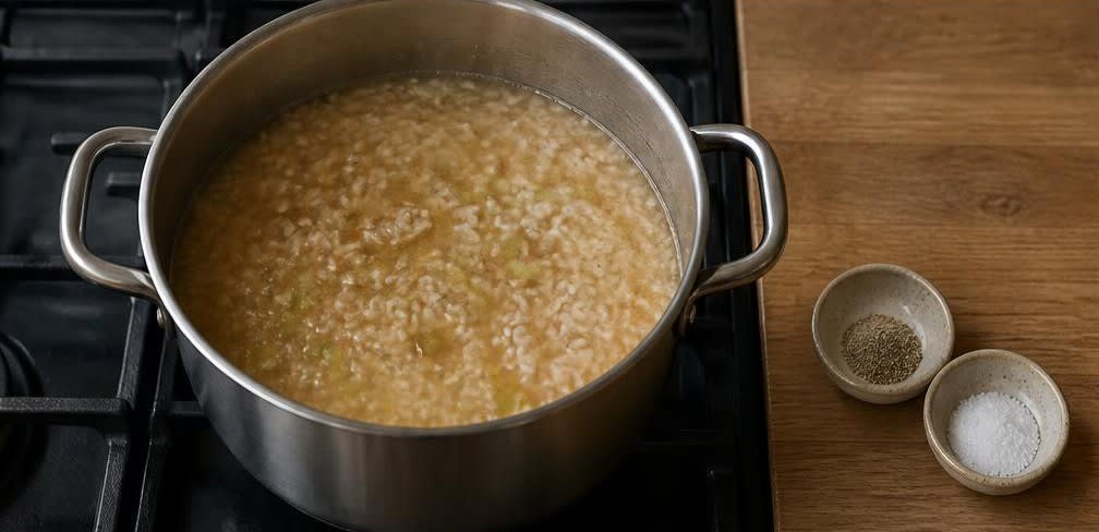 Thailändische Reissuppe mit Garnelen (Khao Tom Goong) – Zubereitung Schritt für Schritt – Suppe würzen