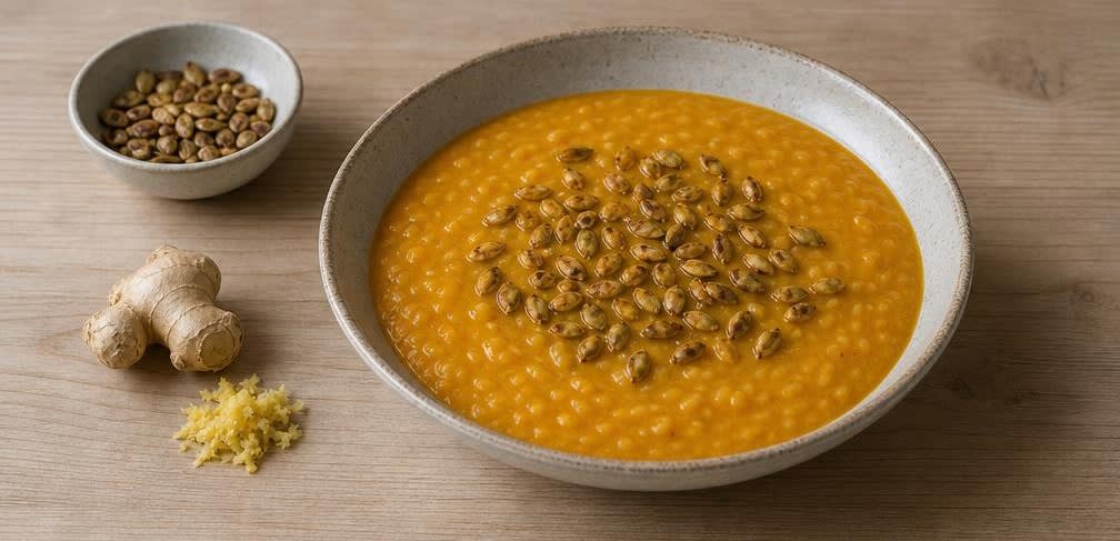 Koreanischer Reisbrei mit Süßkürbis (Hobak-Juk) – Zubereitung Schritt für Schritt – Anrichten