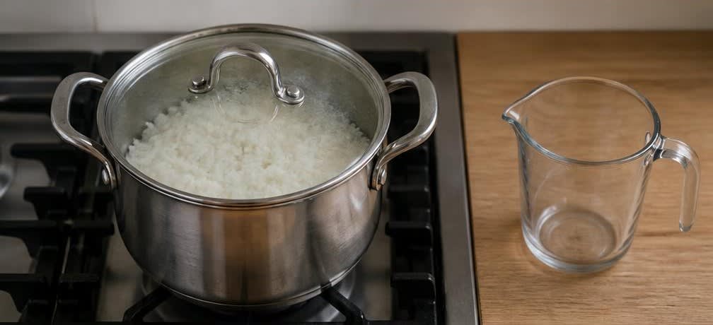 Japanisches Frühstück: Gedämpfter Lachs auf Reis mit Spinat und Ei – Zubereitung Schritt für Schritt – Reis kochen