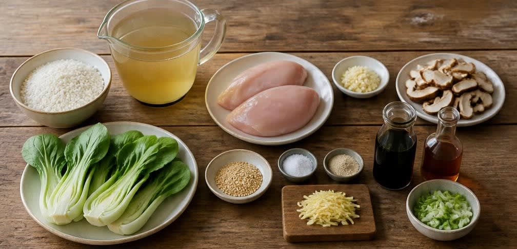 Cremiges Reis-Congee mit gebratenem Ingwer und zartem Huhn – Zutaten
